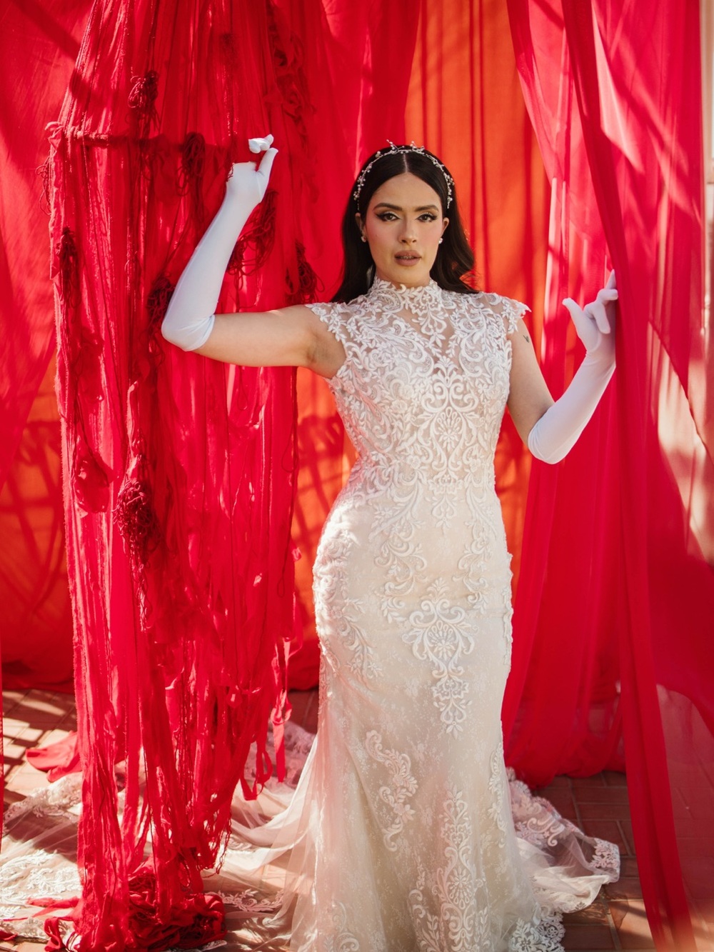 Ivory Lace High-Neck Bridal Gown